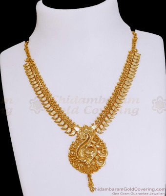 Beautiful Bridal Wear Plain Gold Imitation Necklace Peacock Design NCKN3889