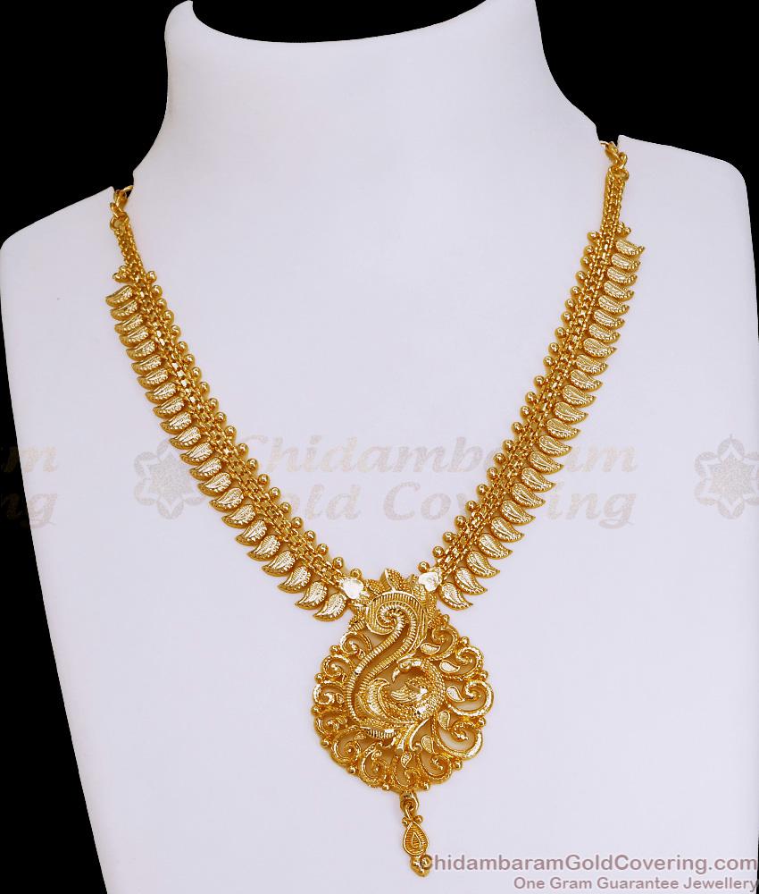 Beautiful Bridal Wear Plain Gold Imitation Necklace Peacock Design NCKN3889 Beautiful Bridal Wear Plain Gold Imitation Necklace Peacock Design NCKN3889
