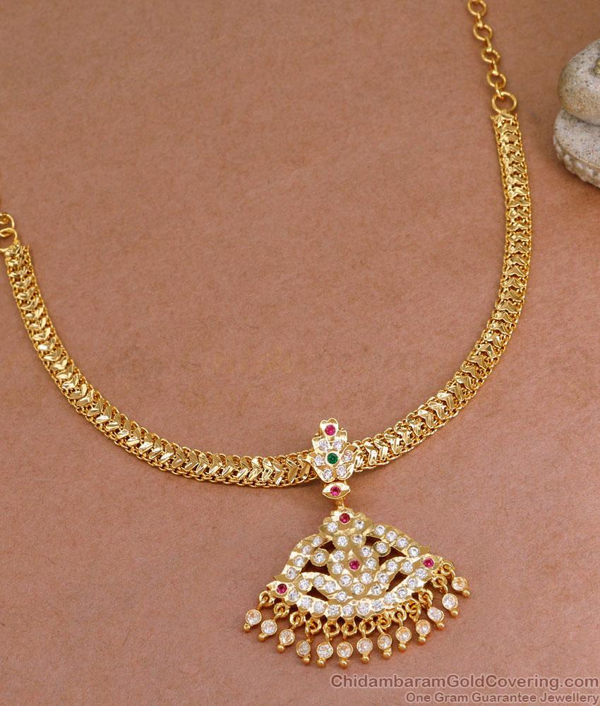 Multi Color Stone Impon Attigai Gold Plated Heart Chain Design NCKN3897 Multi Color Stone Impon Attigai Gold Plated Heart Chain Design NCKN3897