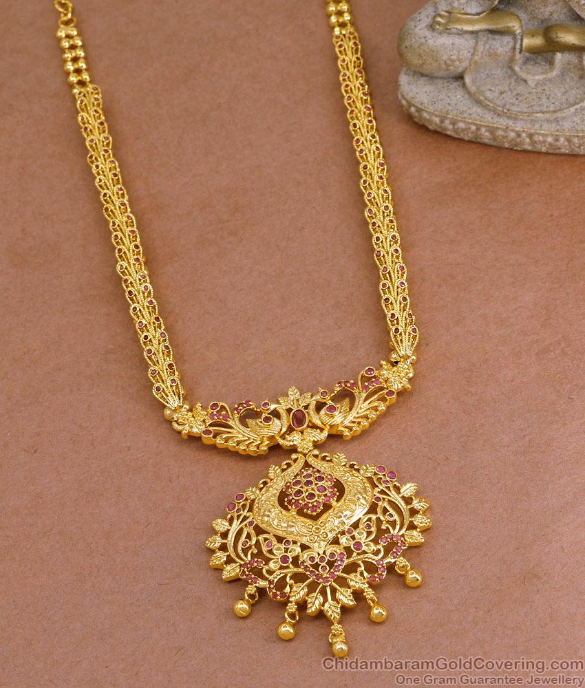 Peacock Design Ruby Stone Pure Gold Tone Wedding Necklace Collection NCKN3910 Peacock Design Ruby Stone Pure Gold Tone Wedding Necklace Collection NCKN3910