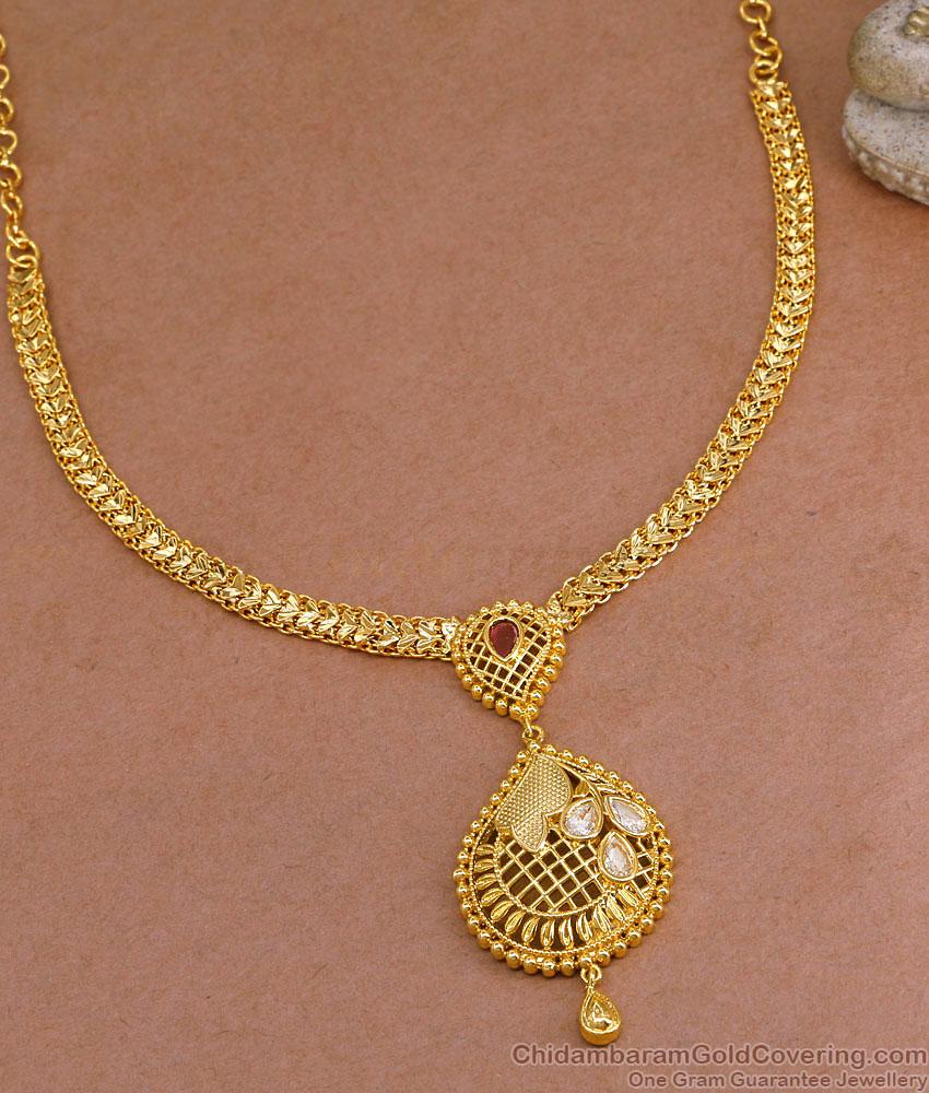 Stylish Mango Pendant Gold Imitation Attigai Necklace For Brides NCKN3911 Stylish Mango Pendant Gold Imitation Attigai Necklace For Brides NCKN3911