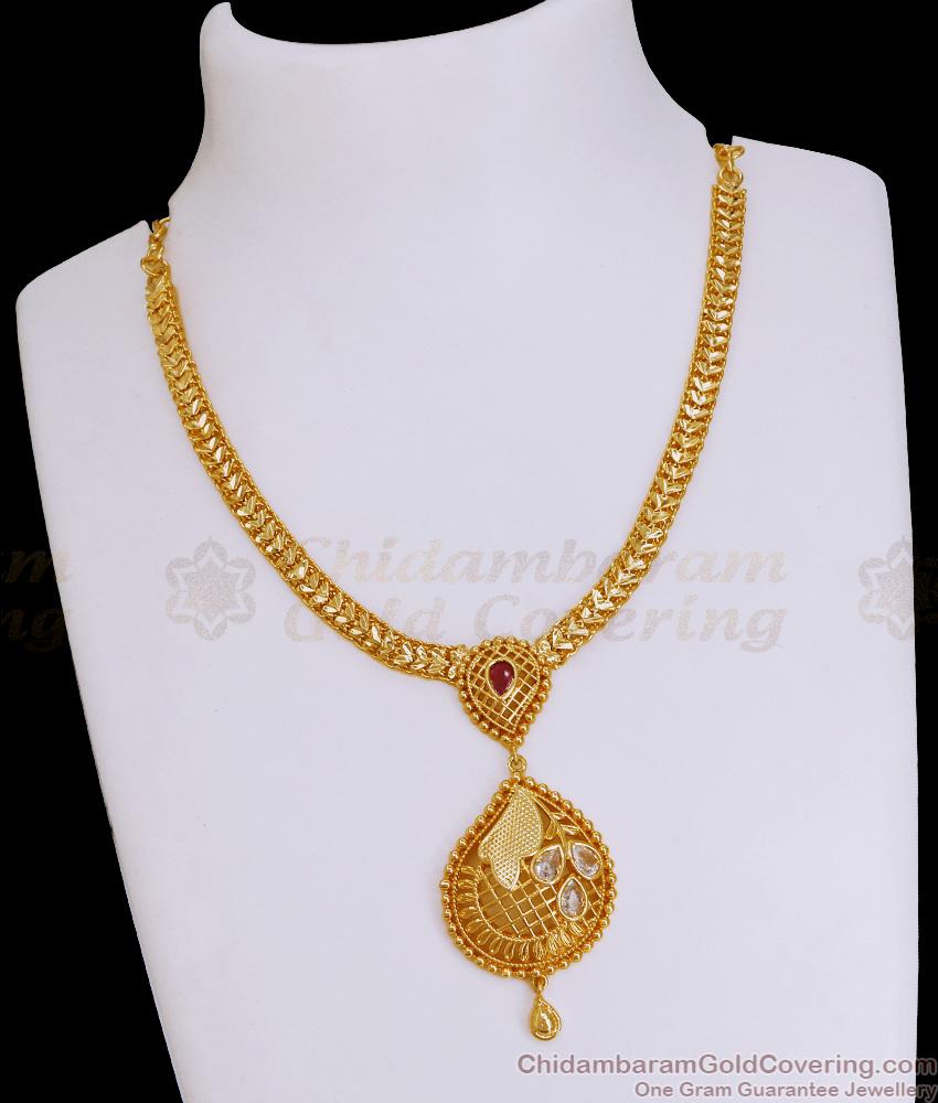 Stylish Mango Pendant Gold Imitation Attigai Necklace For Brides NCKN3911 Stylish Mango Pendant Gold Imitation Attigai Necklace For Brides NCKN3911
