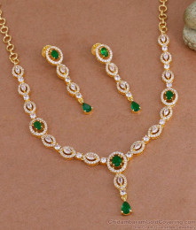 Attractive Emerald Stone Necklace With Diamond For Women Wedding NCKN3912