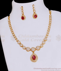 Light Weight Gold Finish Fancy Diamond Necklace With Ruby Stone NCKN3913 Light Weight Gold Finish Fancy Diamond Necklace With Ruby Stone NCKN3913