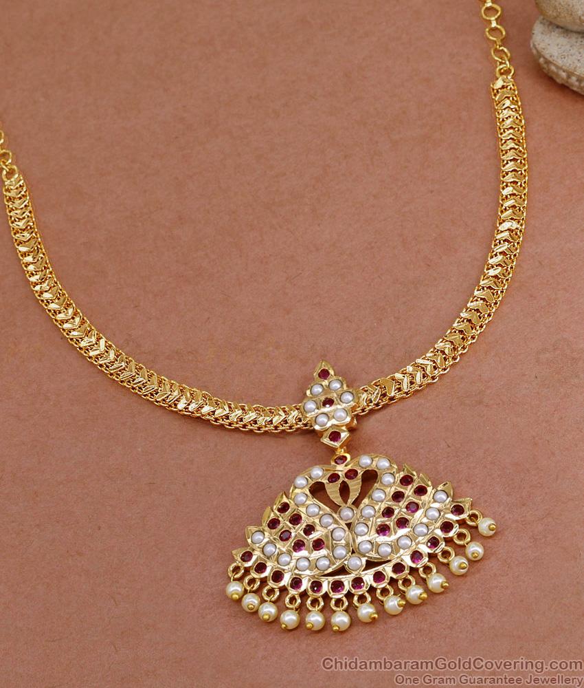 Beautiful Pearl Design Impon Peacock Pendant Attigai Designs For Women NCKN3925