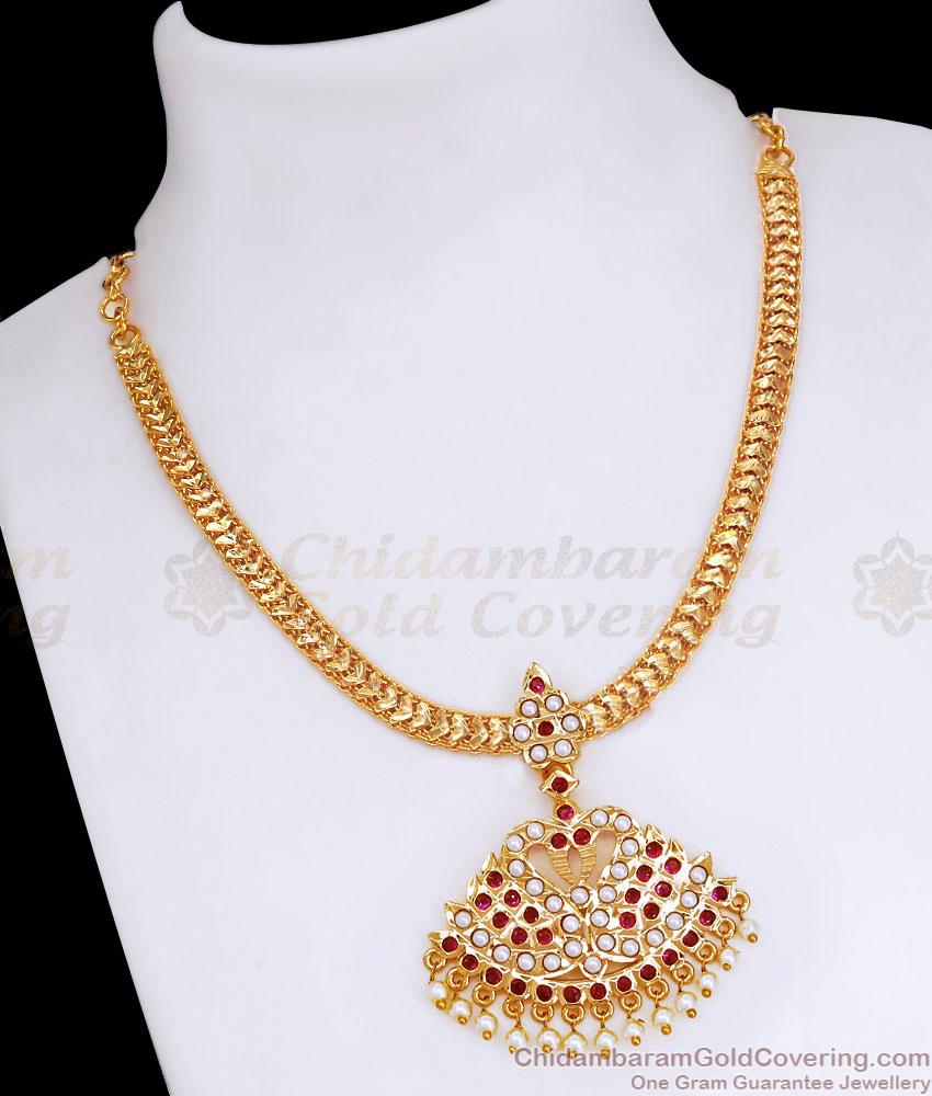 Beautiful Pearl Design Impon Peacock Pendant Attigai Designs For Women NCKN3925