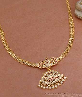Bridal Wear Pearl Design Impon Attigai Heart Shaped Gold Chain NCKN3931
