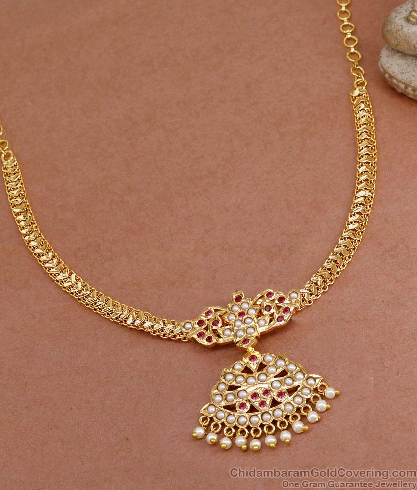 Bridal Wear Pearl Design Impon Attigai Heart Shaped Gold Chain NCKN3931