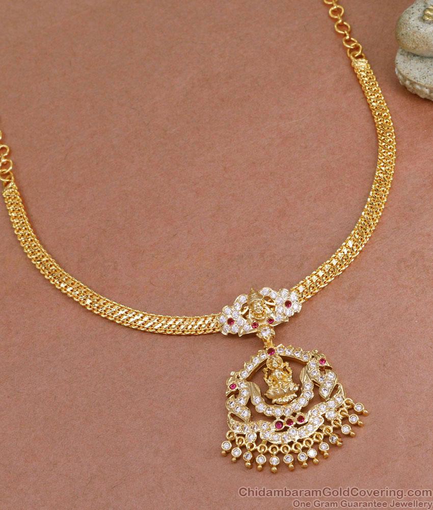 Traditional Lakshmi Impon Pendant Gold Attigai Necklace For Brides NCKN3936