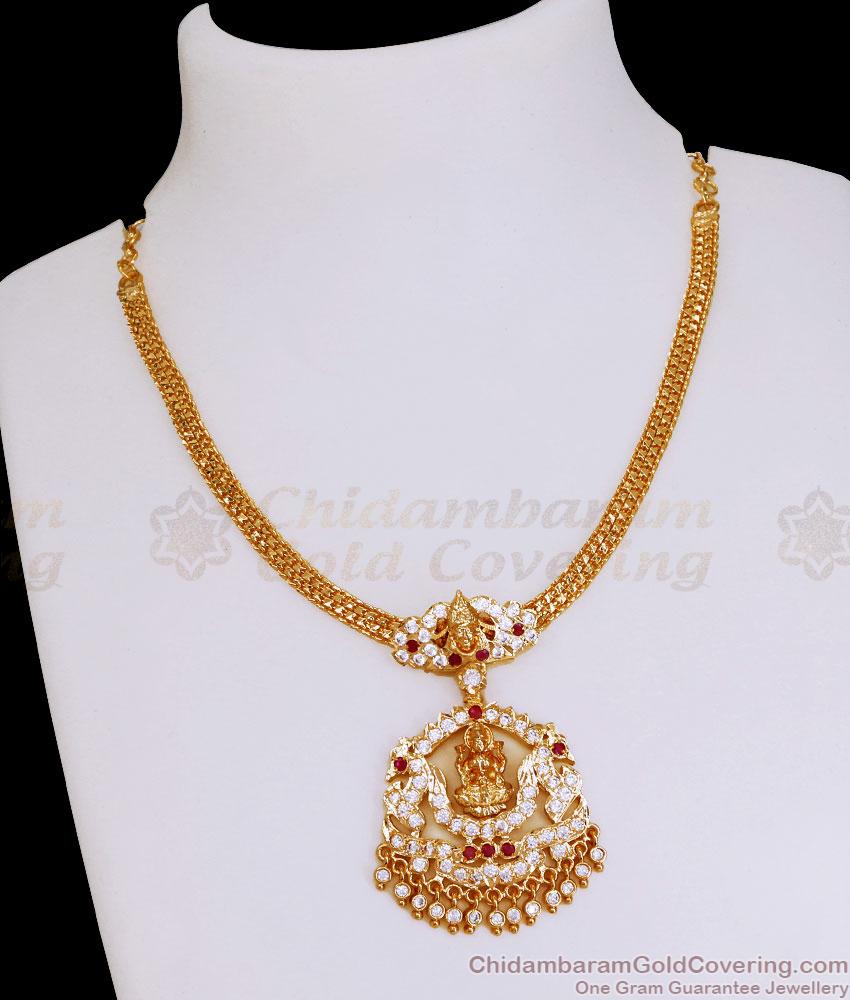 Traditional Lakshmi Impon Pendant Gold Attigai Necklace For Brides NCKN3936