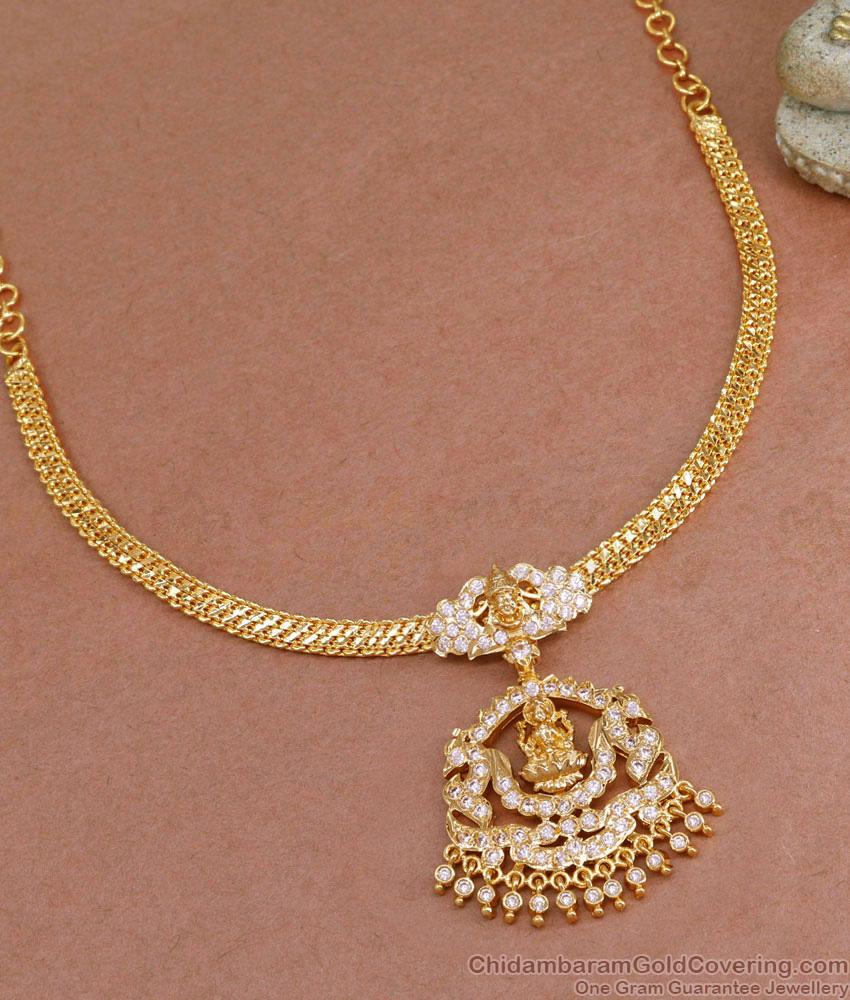 Stylish Full White Stone 5 Metal Attigai Necklace Lakshmi Design NCKN3937