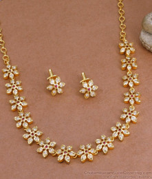 Unique Floral Design Impon Stone Attigai Necklace With Earring NCKN3939 Unique Floral Design Impon Stone Attigai Necklace With Earring NCKN3939