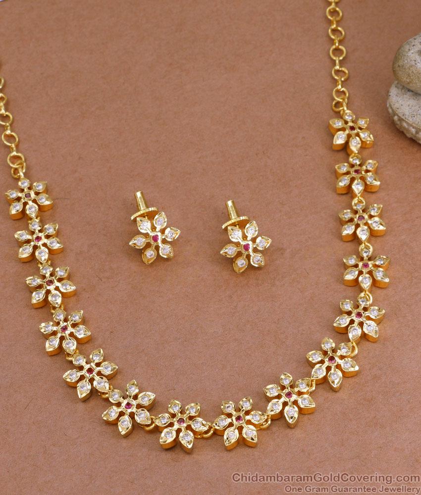 Unique Floral Design Impon Stone Attigai Necklace With Earring NCKN3939