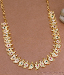 Premium Mango Design Multi Stone Impon Attigai Necklace Collections Online NCKN3941