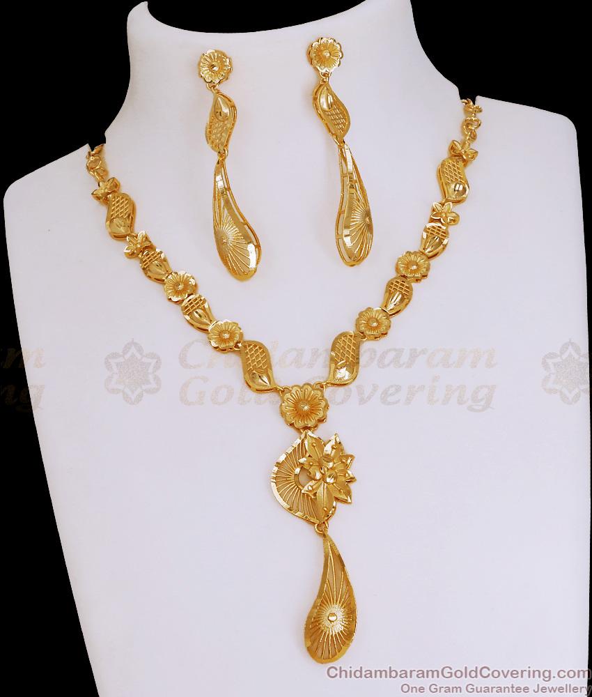 Beautiful 2 Gram Gold Bridal Choker Necklace Set Flower Design NCKN3943 Beautiful 2 Gram Gold Bridal Choker Necklace Set Flower Design NCKN3943