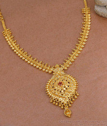 Stylish Ruby Stone Gold Plated Mullai Necklace Design For Women Online NCKN3949