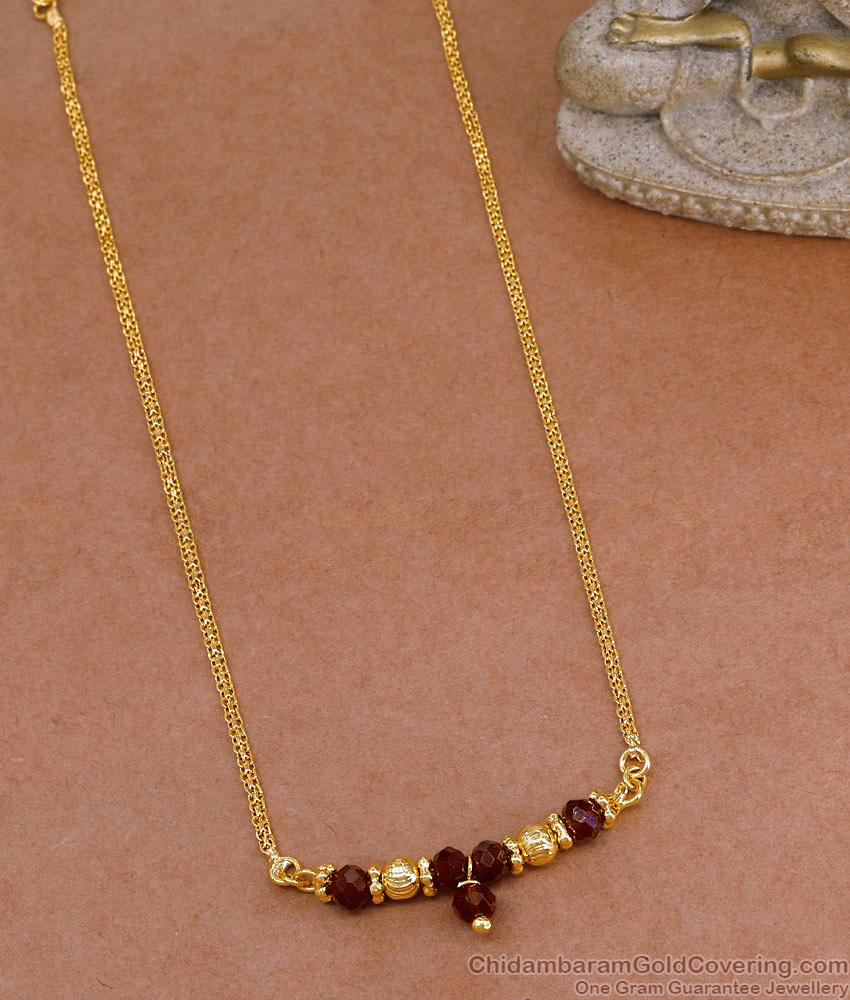 Latest Chain Type Gold Plated Necklace Thali Design With Red Crystals NCKN3954 Latest Chain Type Gold Plated Necklace Thali Design With Red Crystals NCKN3954