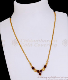 Latest Chain Type Gold Plated Necklace Thali Design With Red Crystals NCKN3954