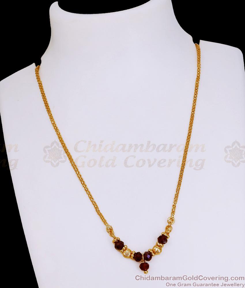 Latest Chain Type Gold Plated Necklace Thali Design With Red Crystals NCKN3954 Latest Chain Type Gold Plated Necklace Thali Design With Red Crystals NCKN3954