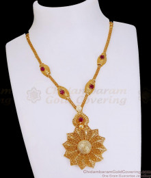 Trendy Ruby White Stone Floral Gold Plated Necklace With Ruby Stone NCKN3964