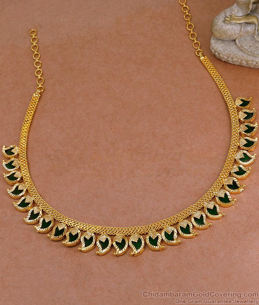 Beautiful Green Palakka Mango Design Gold Necklace Design For Wedding NCKN3966 Beautiful Green Palakka Mango Design Gold Necklace Design For Wedding NCKN3966