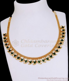 Beautiful Green Palakka Mango Design Gold Necklace Design For Wedding NCKN3966 Beautiful Green Palakka Mango Design Gold Necklace Design For Wedding NCKN3966