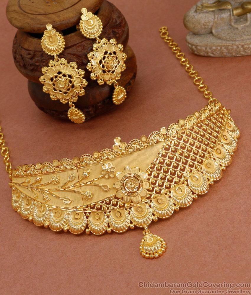 Unique Gold Design Bridal Wear Choker Necklace Two Gram Gold Jewelry NCKN3969 Unique Gold Design Bridal Wear Choker Necklace Two Gram Gold Jewelry NCKN3969