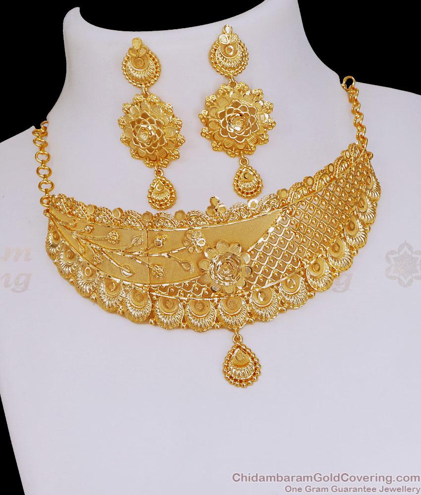 Unique Gold Design Bridal Wear Choker Necklace Two Gram Gold Jewelry NCKN3969 Unique Gold Design Bridal Wear Choker Necklace Two Gram Gold Jewelry NCKN3969