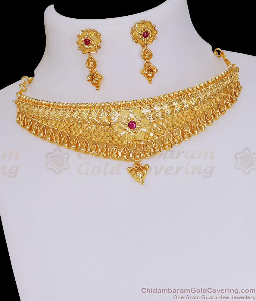 Beautiful Flower Design Ruby Stone Gold Choker Necklace Design For Women NCKN3971 Beautiful Flower Design Ruby Stone Gold Choker Necklace Design For Women NCKN3971