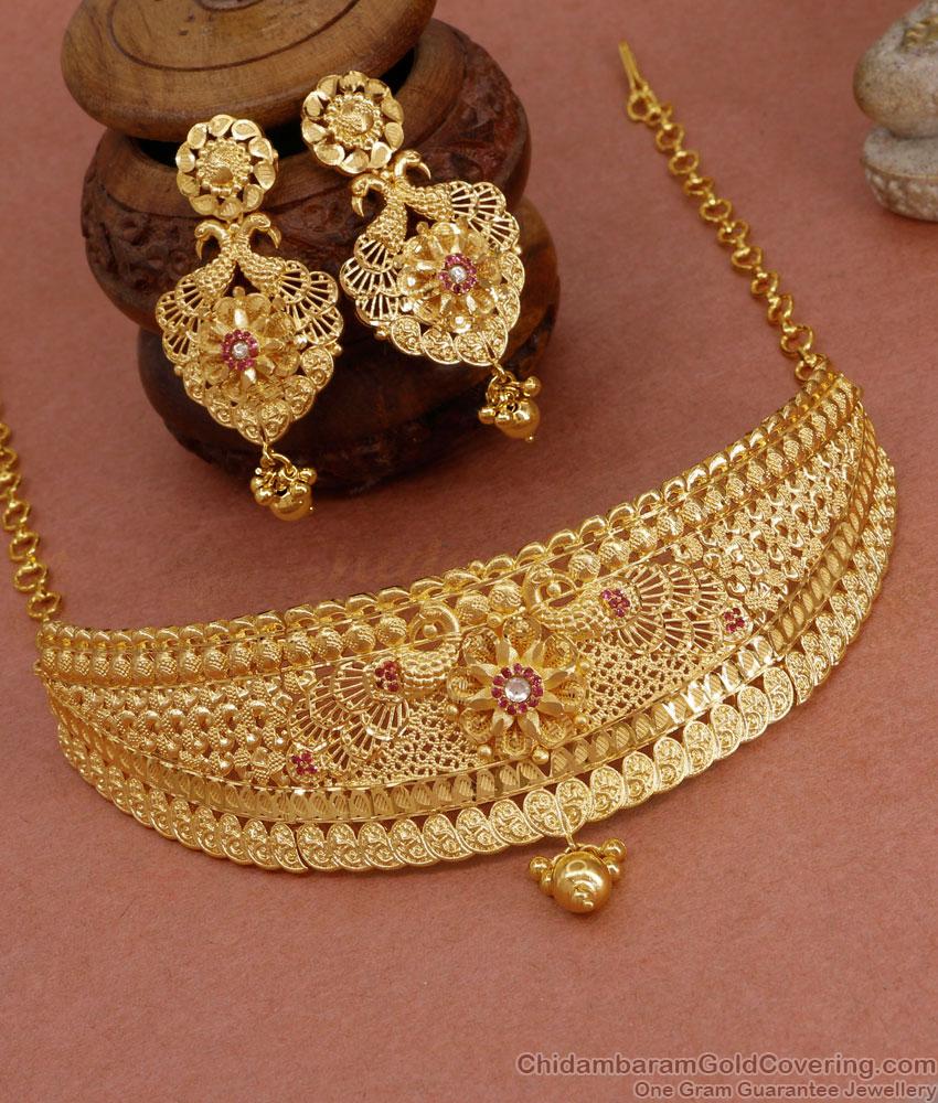 Stylish Forming Gold Peacock Design Choker Necklace For Marriage NCKN3972 Stylish Forming Gold Peacock Design Choker Necklace For Marriage NCKN3972