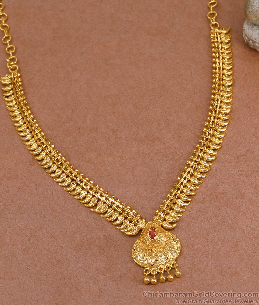 Traditional Mango Design Ruby Stone Gold Plated Necklace NCKN3978