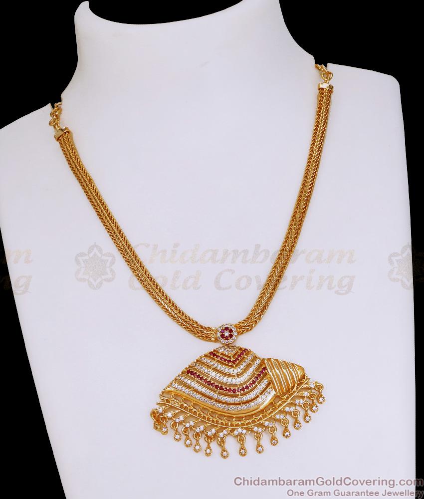 Beautiful Ruby White Stone One Gram Gold Necklace Sangu Design NCKN3979