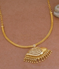 Stylish White Ad Stone Sangu Type Gold Pendant Necklace For Brides NCKN3980 Stylish White Ad Stone Sangu Type Gold Pendant Necklace For Brides NCKN3980