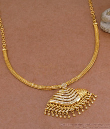 Stylish White Ad Stone Sangu Type Gold Pendant Necklace For Brides NCKN3980 Stylish White Ad Stone Sangu Type Gold Pendant Necklace For Brides NCKN3980