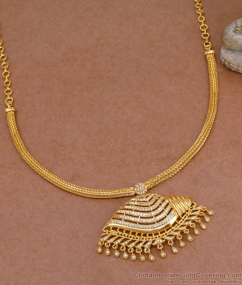 Stylish White Ad Stone Sangu Type Gold Pendant Necklace For Brides NCKN3980 Stylish White Ad Stone Sangu Type Gold Pendant Necklace For Brides NCKN3980