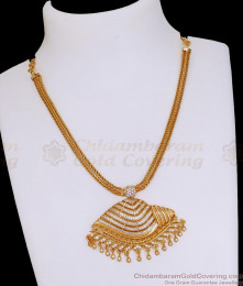 Stylish White Ad Stone Sangu Type Gold Pendant Necklace For Brides NCKN3980 Stylish White Ad Stone Sangu Type Gold Pendant Necklace For Brides NCKN3980