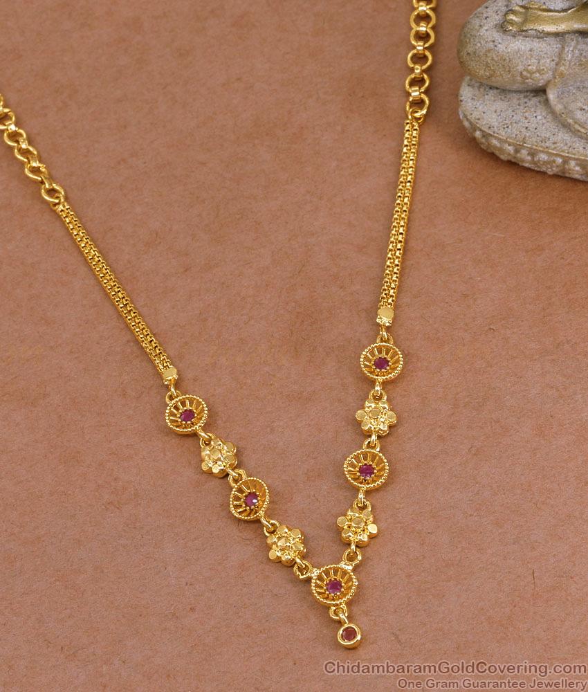 Stylish Ruby Stone Gold Plated Necklace Floral Design NCKN3981