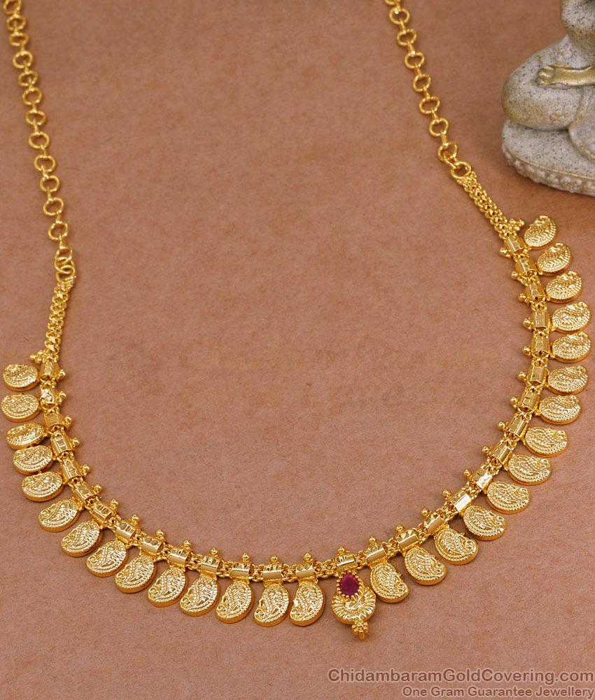 High Quality 1 Gram Gold Tone Mango Necklace With Ruby Stone NCKN3989 High Quality 1 Gram Gold Tone Mango Necklace With Ruby Stone NCKN3989