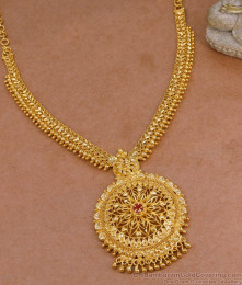 Beautiful Ruby Stone Floral Design Gold Imitation Necklace Online NCKN3993