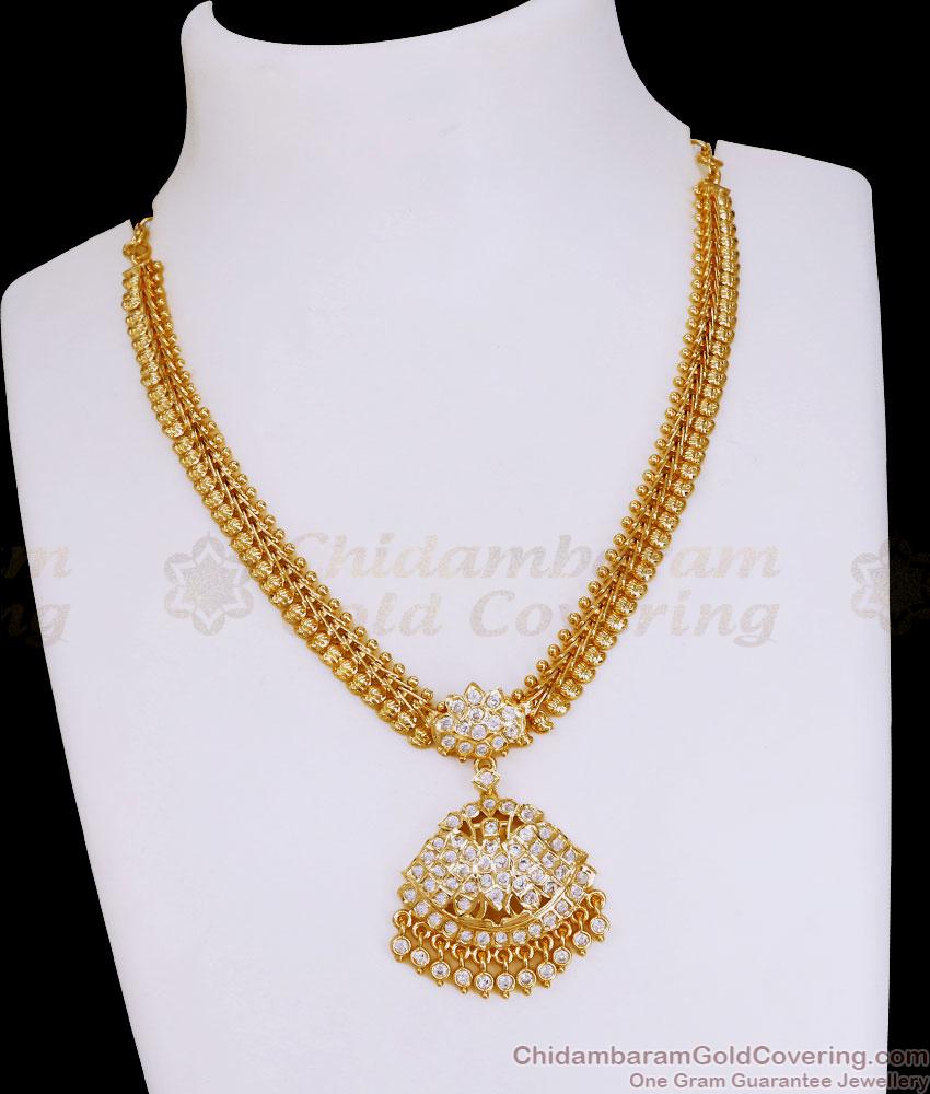 Stylish Bridal Wear Gold Imitation Mango Necklace With Impon Pendant NCKN3995