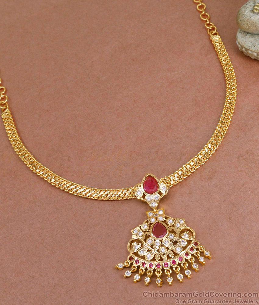 Big Ruby Stone Impon Gold Attigai Necklace For Bridal Wear NCKN3996 Big Ruby Stone Impon Gold Attigai Necklace For Bridal Wear NCKN3996