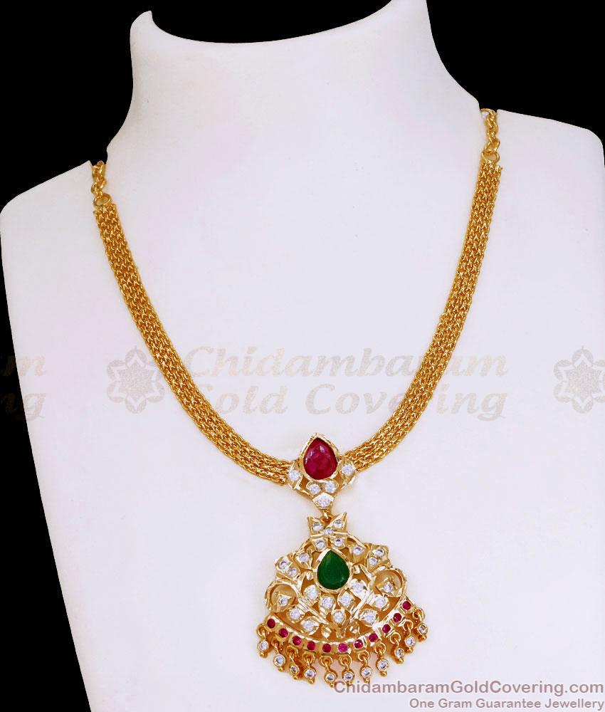 Traditional Ruby Green Stone Five Metal Necklace Design NCKN3997