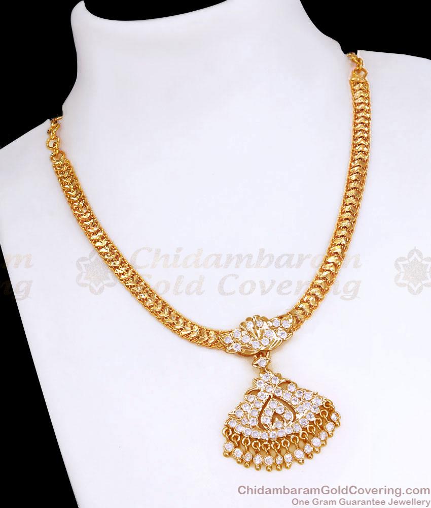 High Quality Impon White Stone Attigai Gold Necklace Designs NCKN4007