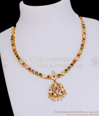 Traditional Navaratna Stone Impon Necklace Five Metal Jewelry NCKN4008 Traditional Navaratna Stone Impon Necklace Five Metal Jewelry NCKN4008