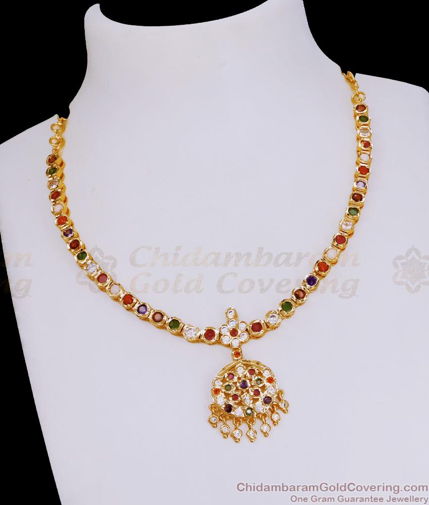 Traditional Navaratna Stone Impon Necklace Five Metal Jewelry NCKN4008