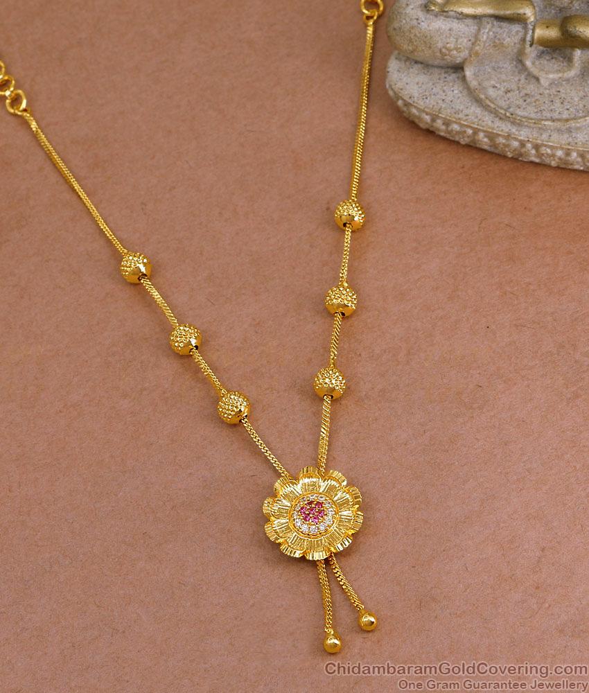Buy One Gram Gold Floral Necklace Ruby White Stone Design NCKN4010