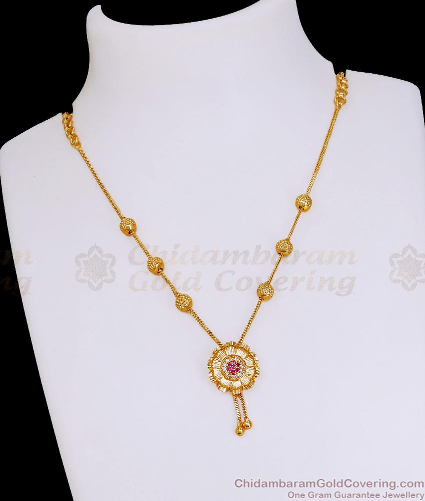 Buy One Gram Gold Floral Necklace Ruby White Stone Design NCKN4010