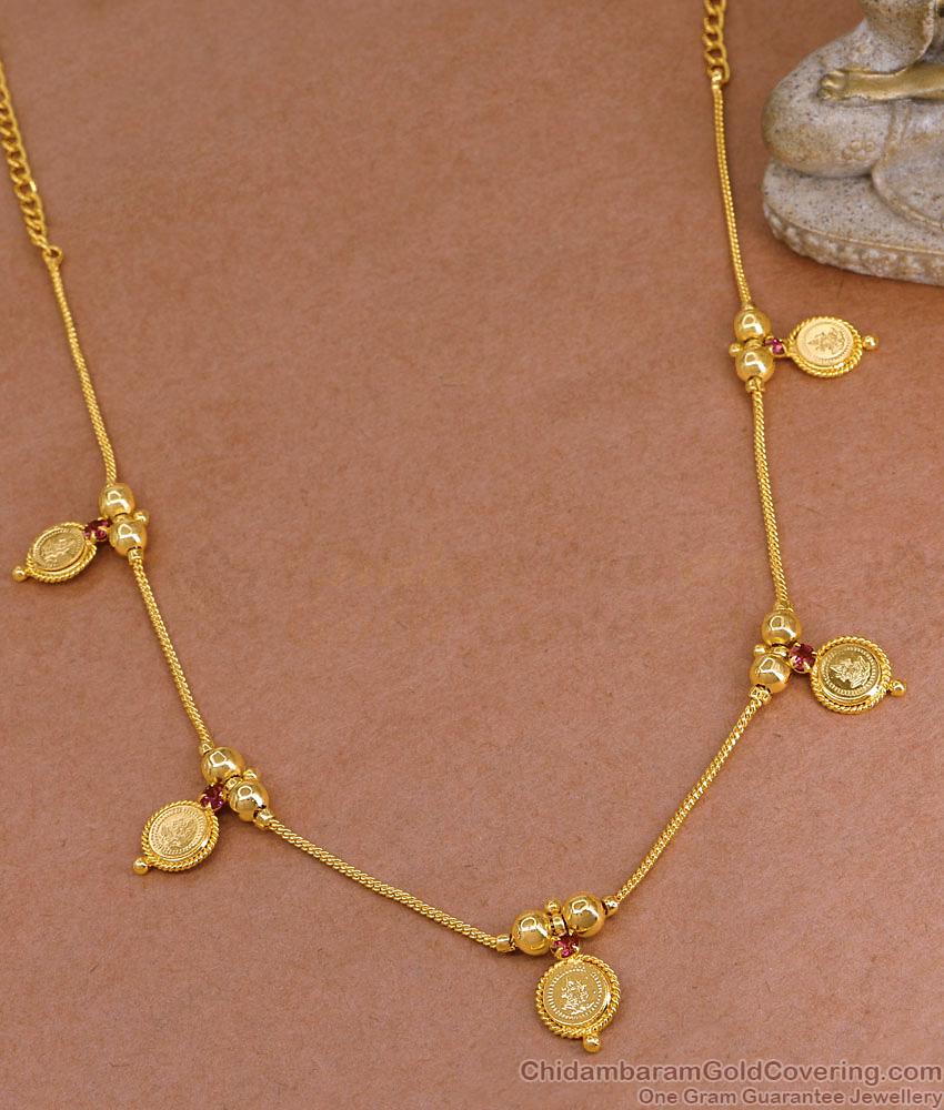 Traditional Micro Gold Plated Lakshmi Coin Necklace With Ruby Stone NCKN4012