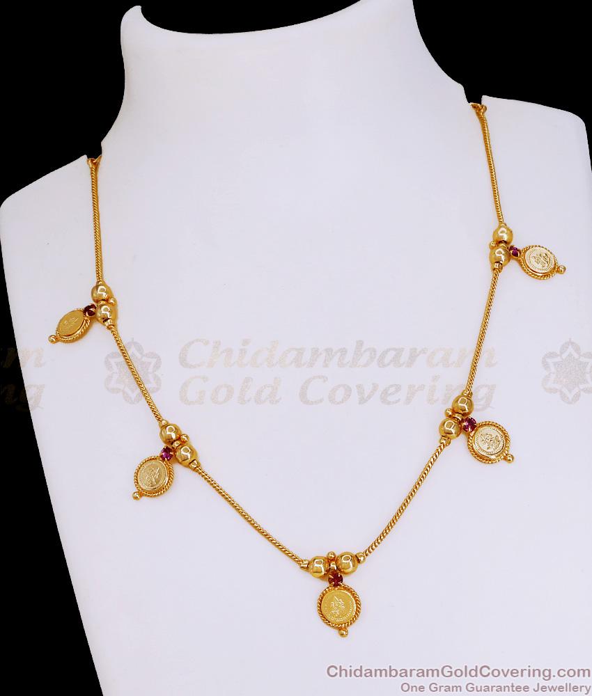 Traditional Micro Gold Plated Lakshmi Coin Necklace With Ruby Stone NCKN4012