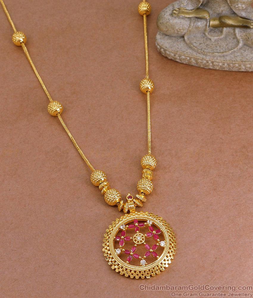 Stylish Ad Stone Round Pendant Necklace Gold Imitation Wedding Jewelry NCKN4014